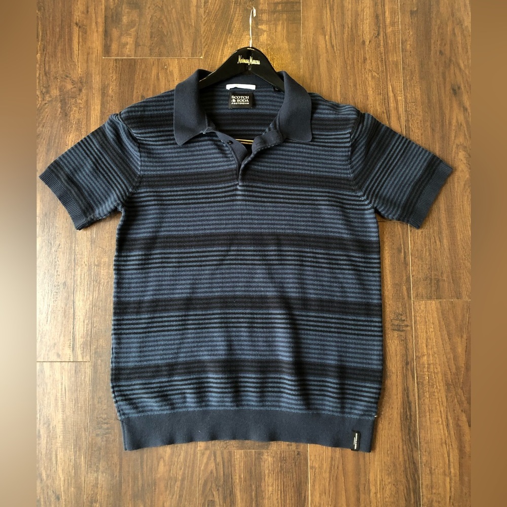Scotch & Soda Navy and Black Striped Polo Shirt